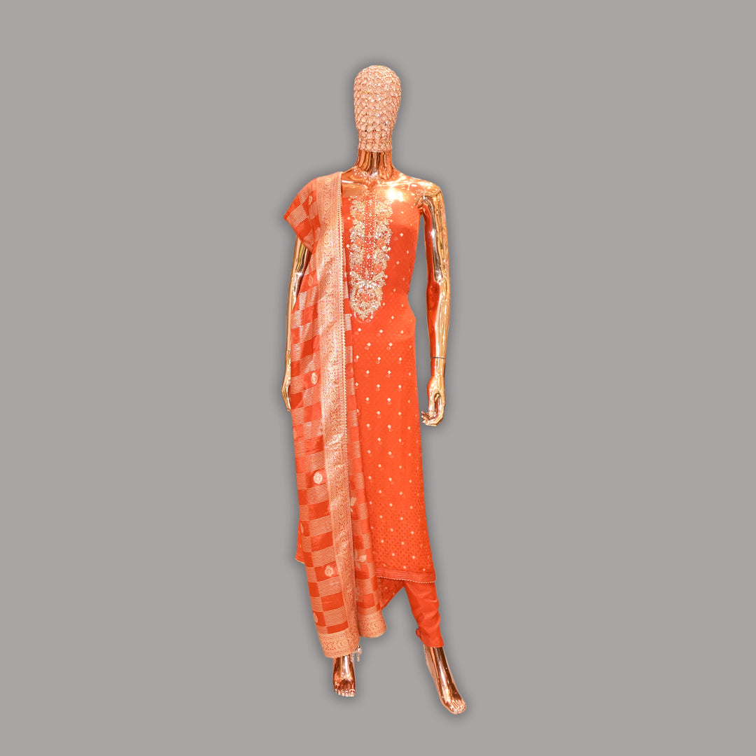 Elegant Dola Silk Dabka & Gota Patti Work Unstitched Suit Set | RC2439