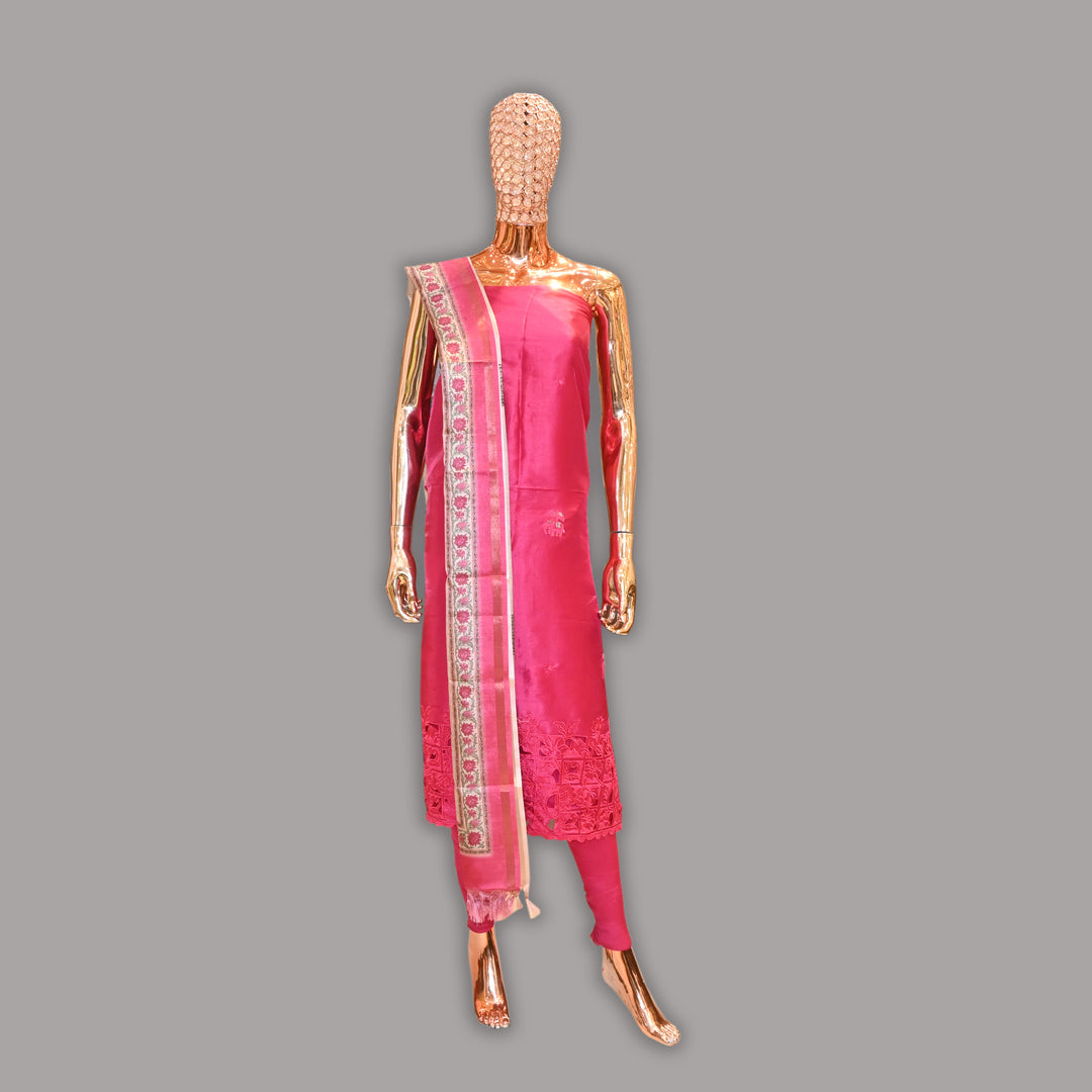 Elegant Raw Silk Cut Work Unstitched Suit Set-RE3078