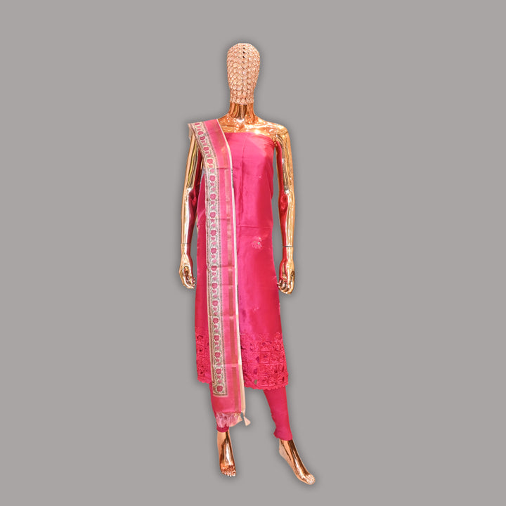 Elegant Raw Silk Cut Work Unstitched Suit Set-RE3078