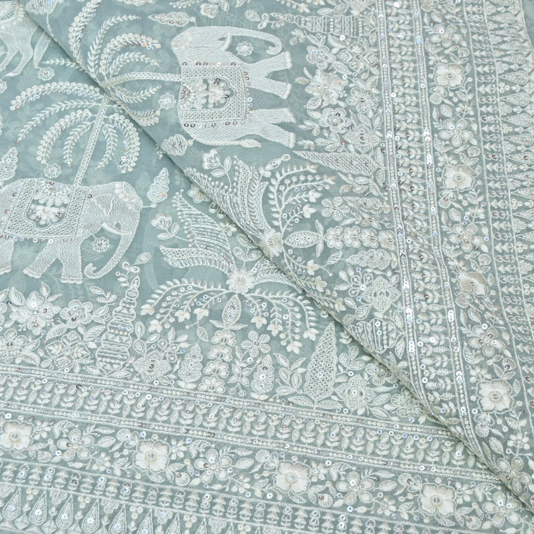 Viscose Georgette Thread & Sequins Embroidery Fabric 44" – Lightweight Designer Fabric D27233-2
