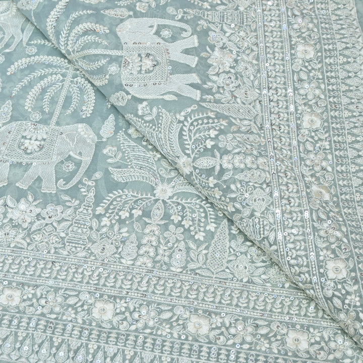Viscose Georgette Thread & Sequins Embroidery Fabric 44" – Lightweight Designer Fabric D27233-2