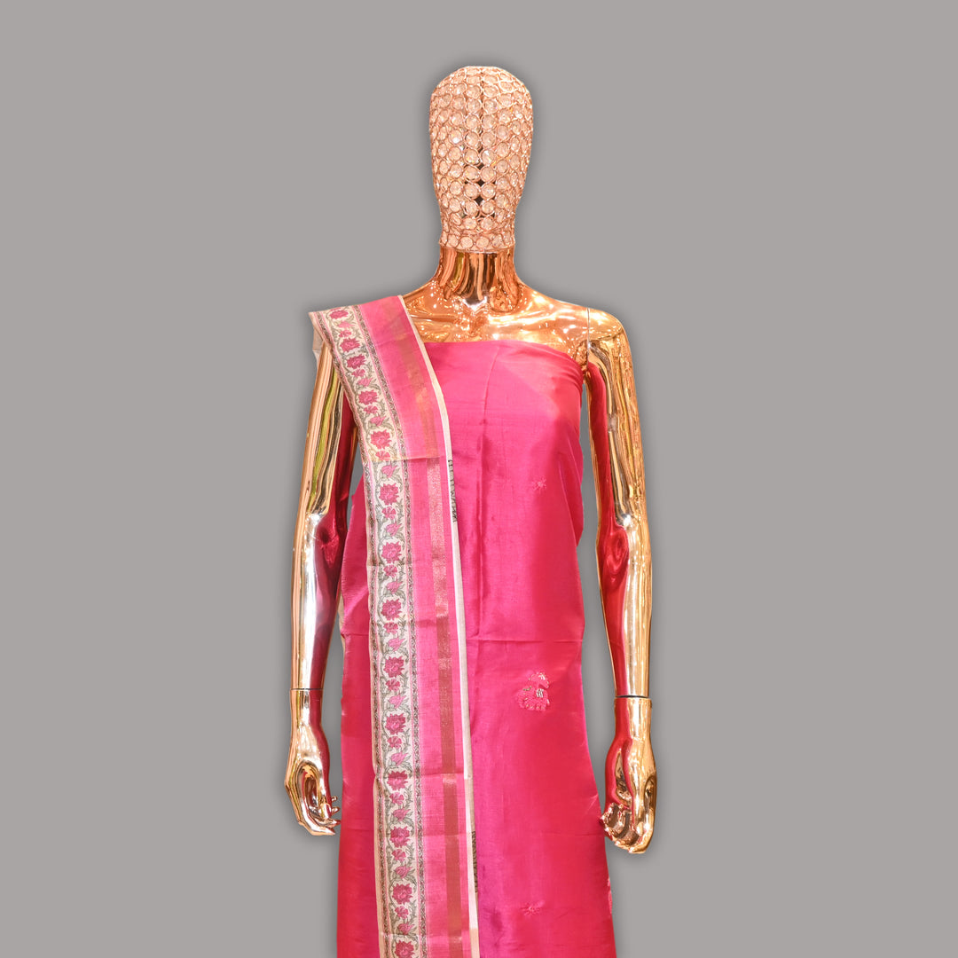 Elegant Raw Silk Cut Work Unstitched Suit Set-RE3078