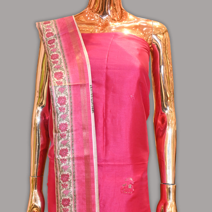 Elegant Raw Silk Cut Work Unstitched Suit Set-RE3078