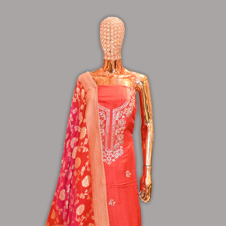 Premium Upada Silk Dabka Gota Patti Unstitched Suit Set-HSA245
