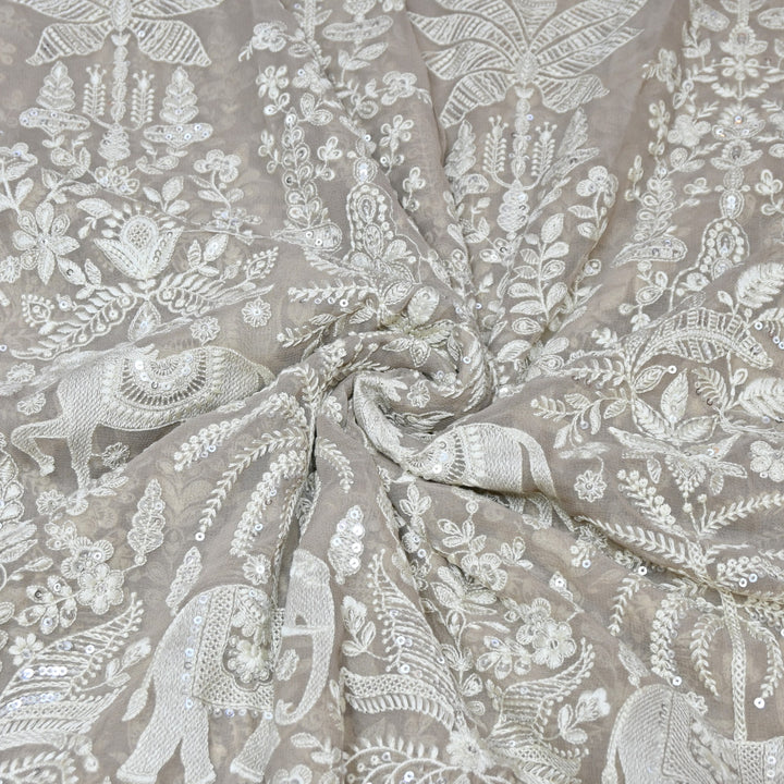 Viscose Georgette Thread & Sequins Embroidery Fabric 44" – Lightweight Designer Fabric D27233-3