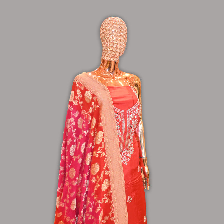 Premium Upada Silk Dabka Gota Patti Unstitched Suit Set-HSA245