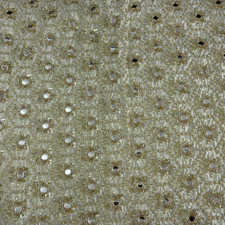 Dyeable Tissue Moti Mirror Zari Sequence Embroidery Fabric