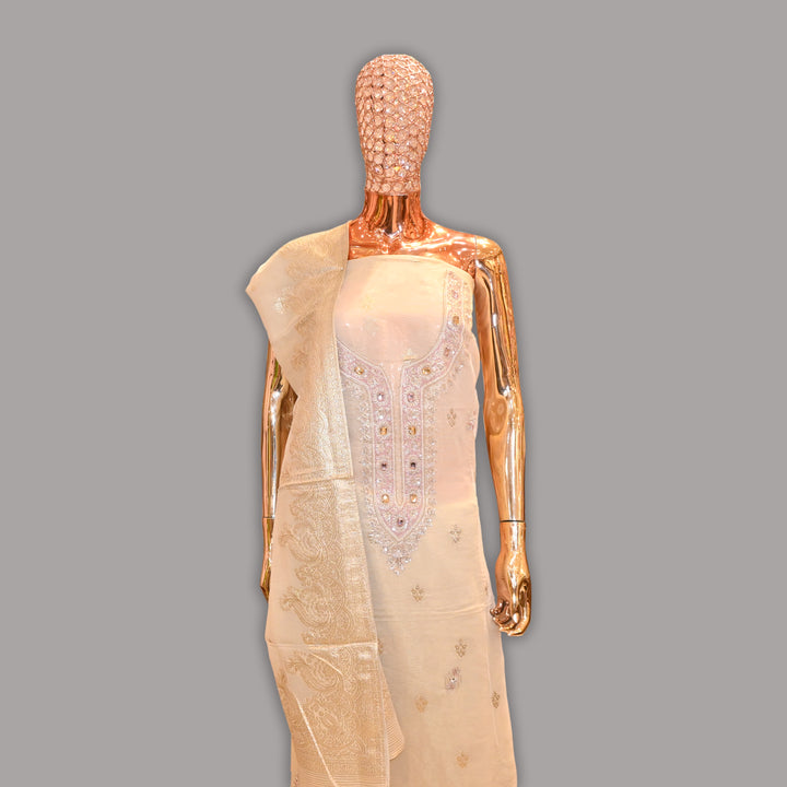 Luxury Tissue Silk Dabka Cut Dana Stone Work Unstitched Suit Set-SF037A