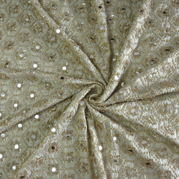 Dyeable Tissue Moti Mirror Zari Sequence Embroidery Fabric