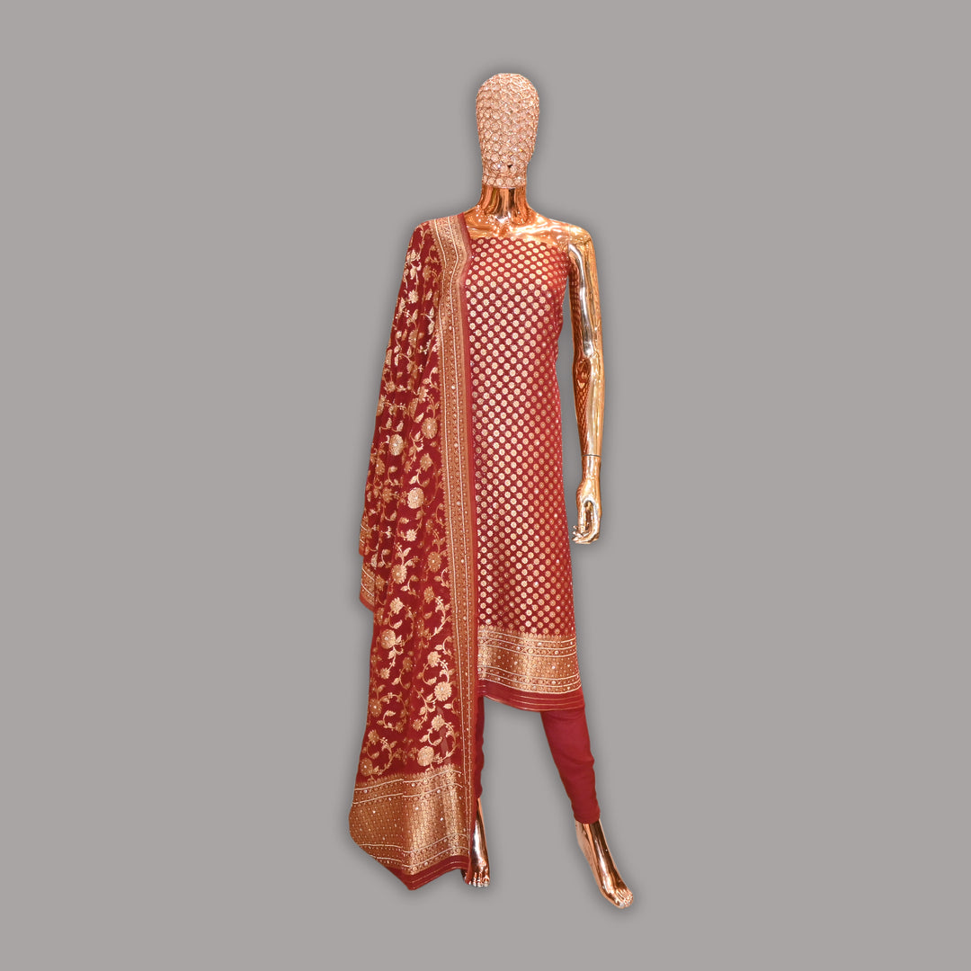 Elegant Khadi Georgette Banarasi Copper Work Unstitched Suit Set-SL1605