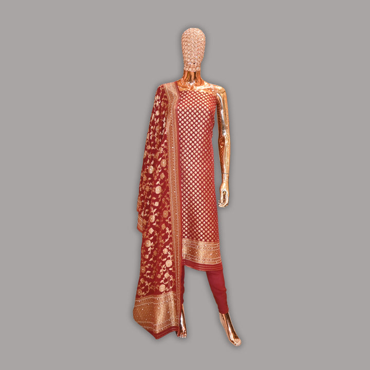 Elegant Khadi Georgette Banarasi Copper Work Unstitched Suit Set-SL1605