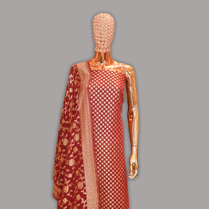 Elegant Khadi Georgette Banarasi Copper Work Unstitched Suit Set-SL1605