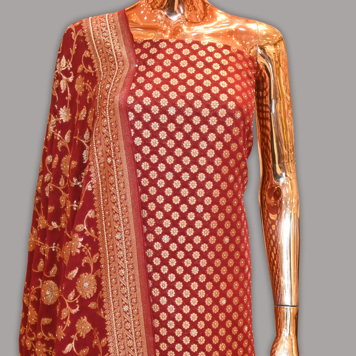 Elegant Khadi Georgette Banarasi Copper Work Unstitched Suit Set-SL1605