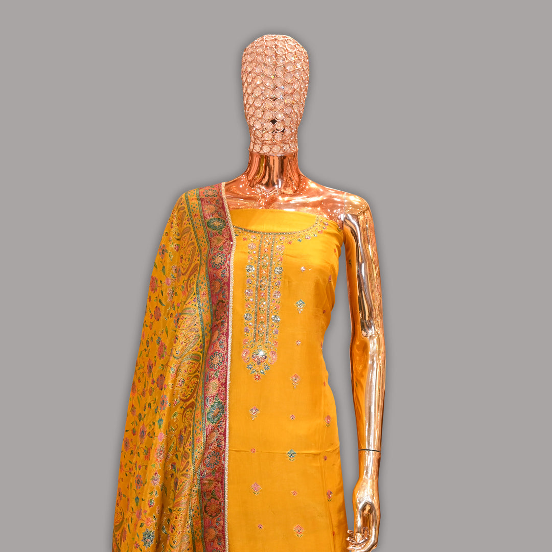Luxury Dola Silk Sequins Work Unstitched Suit Set-R11551