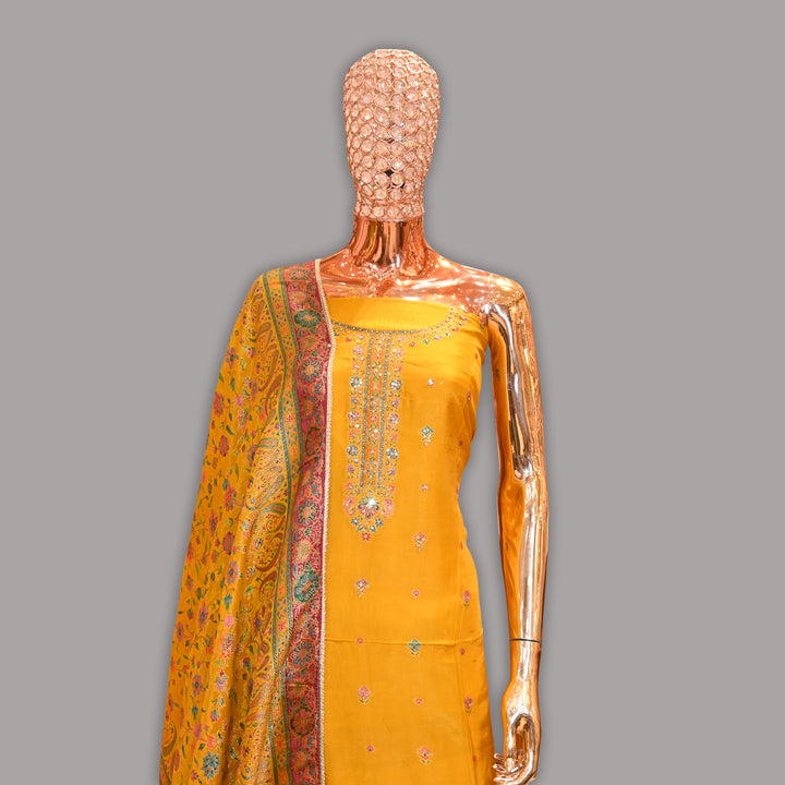 Luxury Dola Silk Sequins Work Unstitched Suit Set-R11551