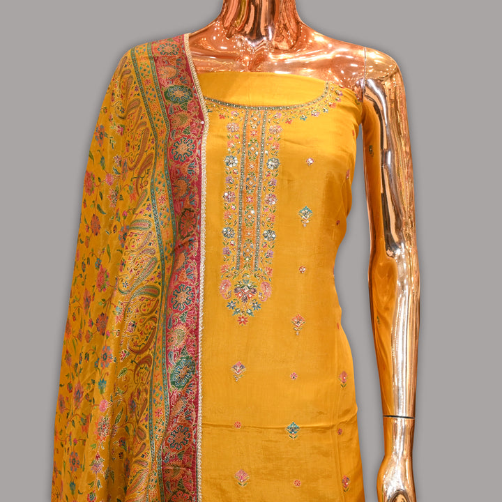 Luxury Dola Silk Sequins Work Unstitched Suit Set-R11551