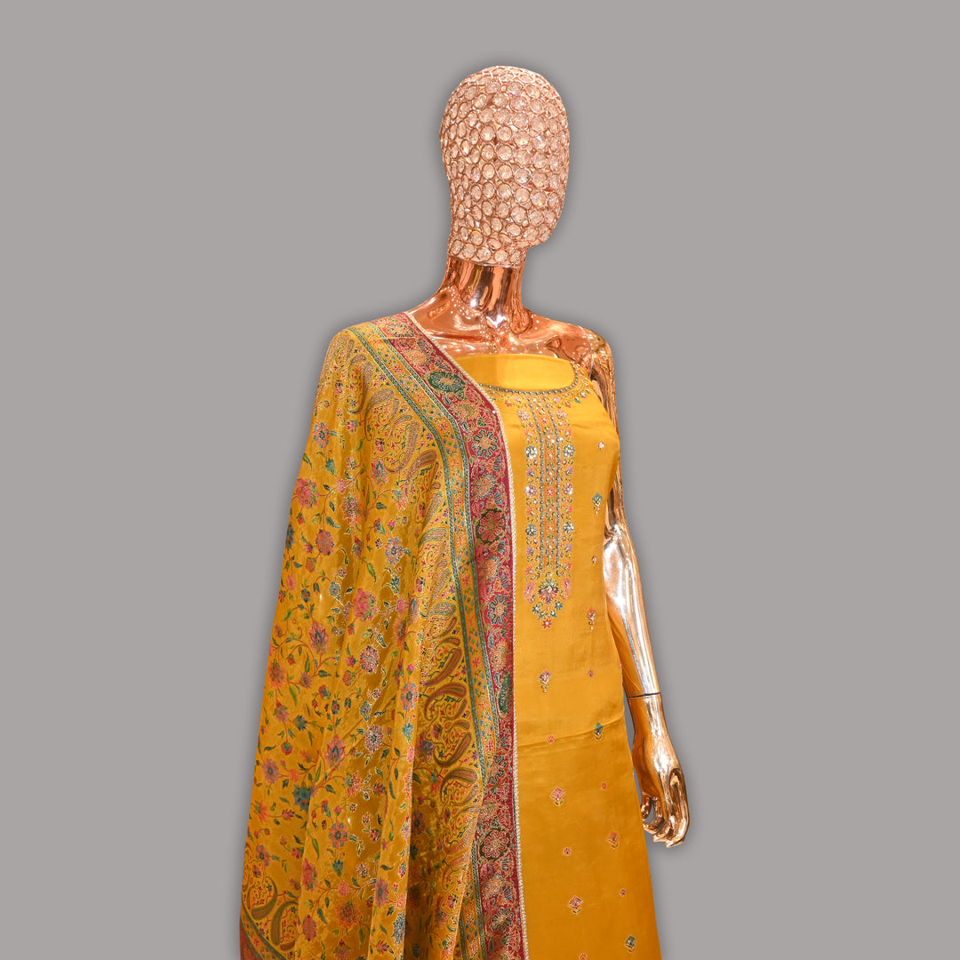 Luxury Dola Silk Sequins Work Unstitched Suit Set-R11551