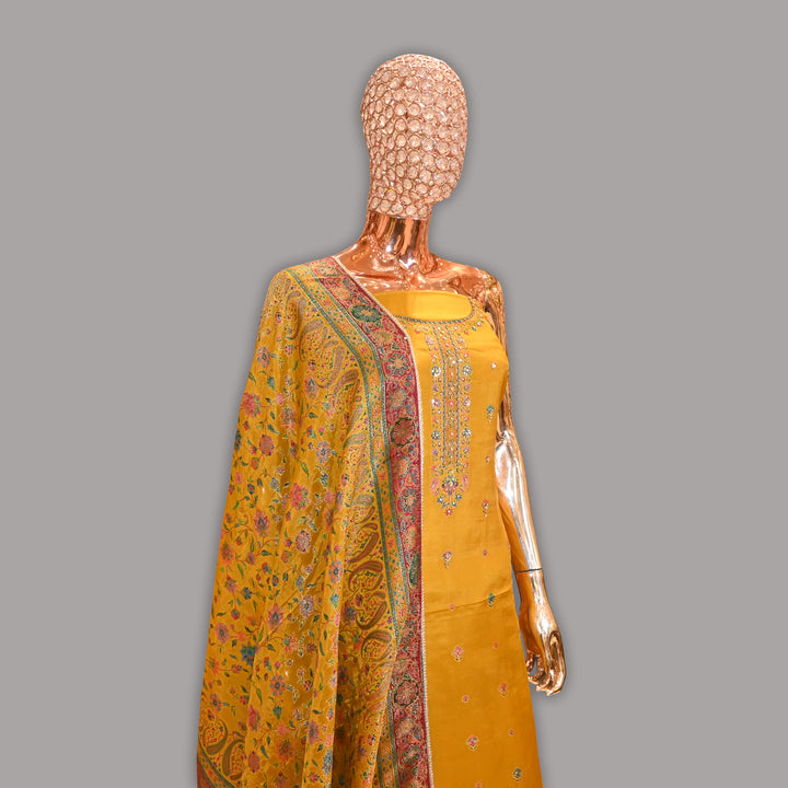 Luxury Dola Silk Sequins Work Unstitched Suit Set-R11551