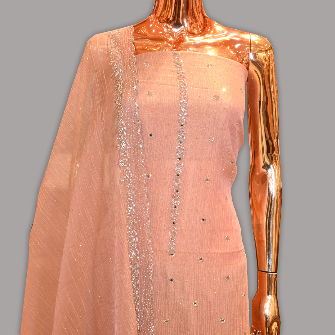 Premium Crush Tissue Swarovski Mirror Work Unstitched Suit Set-RC0002