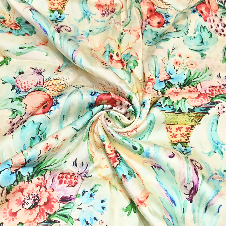 Modal Satin Digital Print Fabric 44" – Soft Luxury Designer Satin Fabric 001416-03