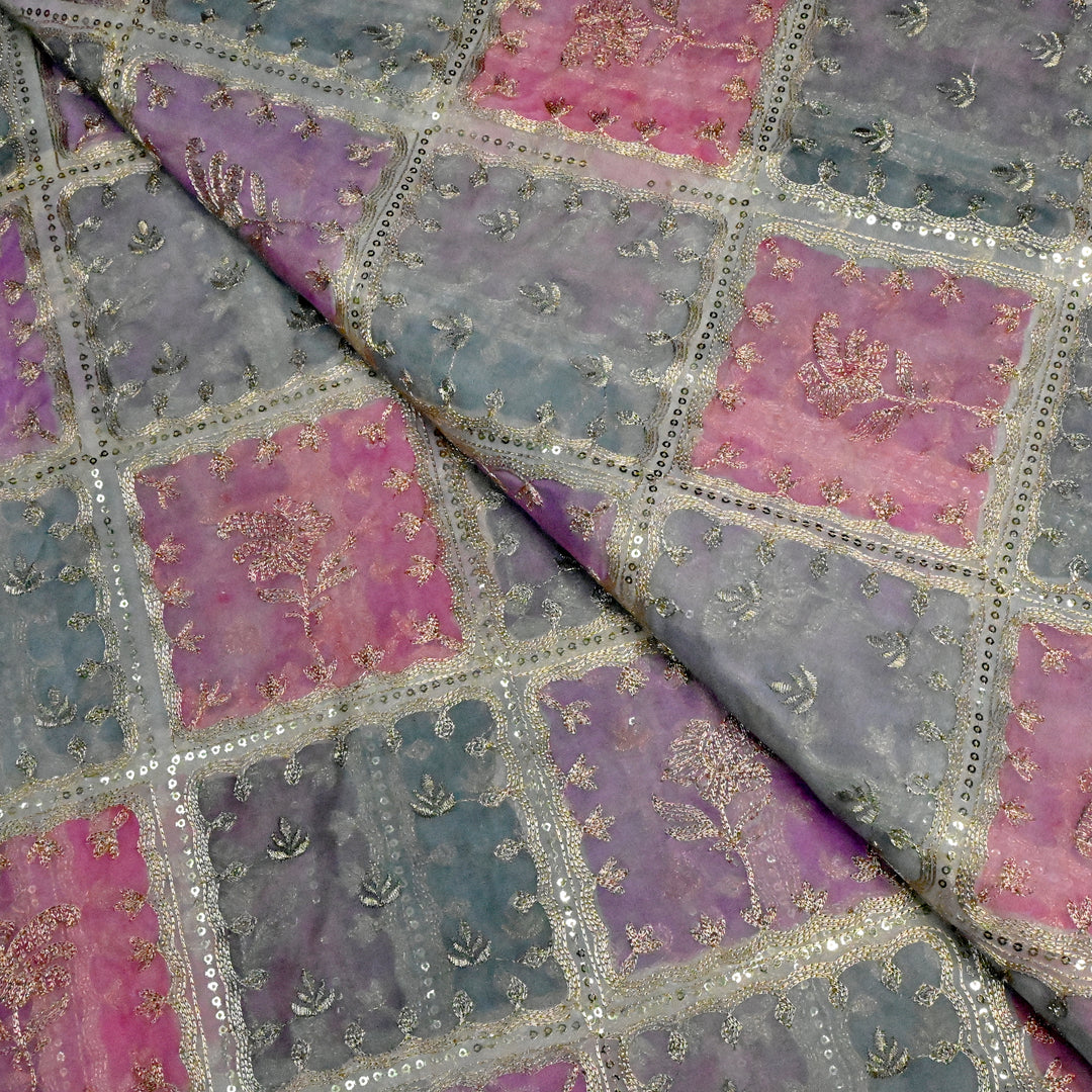Organza Position Print with Zari & Sequins Embroidery