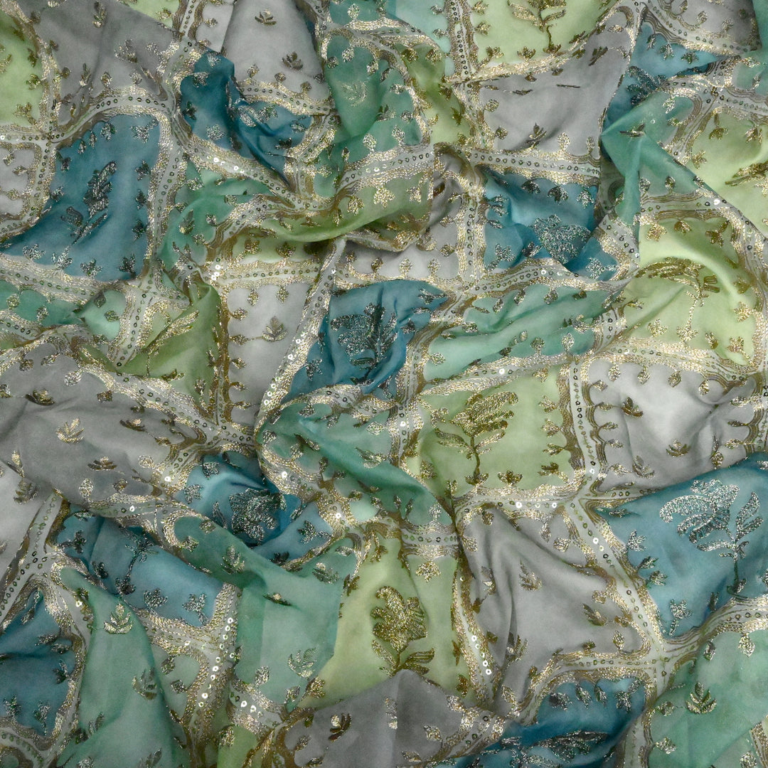 Organza Position Print with Zari & Sequins Embroidery