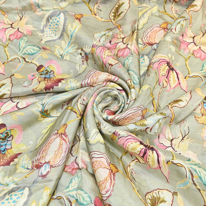 Dupion Silk Digital Print Fabric – Luxury Designer Silk Print Fabric CH1225-8