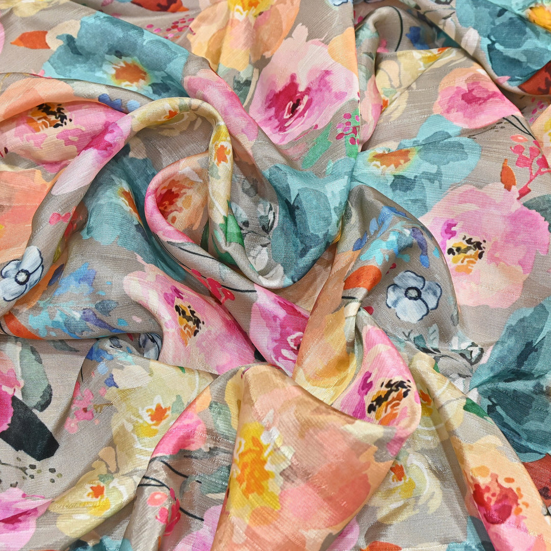 Dupion Silk Digital Print Fabric – Luxury Designer Silk Print Fabric CH1225-9
