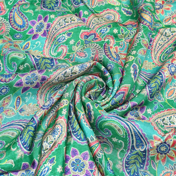 Dupion Silk Digital Print Fabric – Luxury Designer Silk Print Fabric CH1225-10