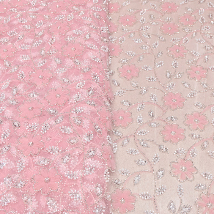 Imported Floral Thread with Pearl, Sequin & Bead Net Embroidery Fabric 60" | AF6885-01