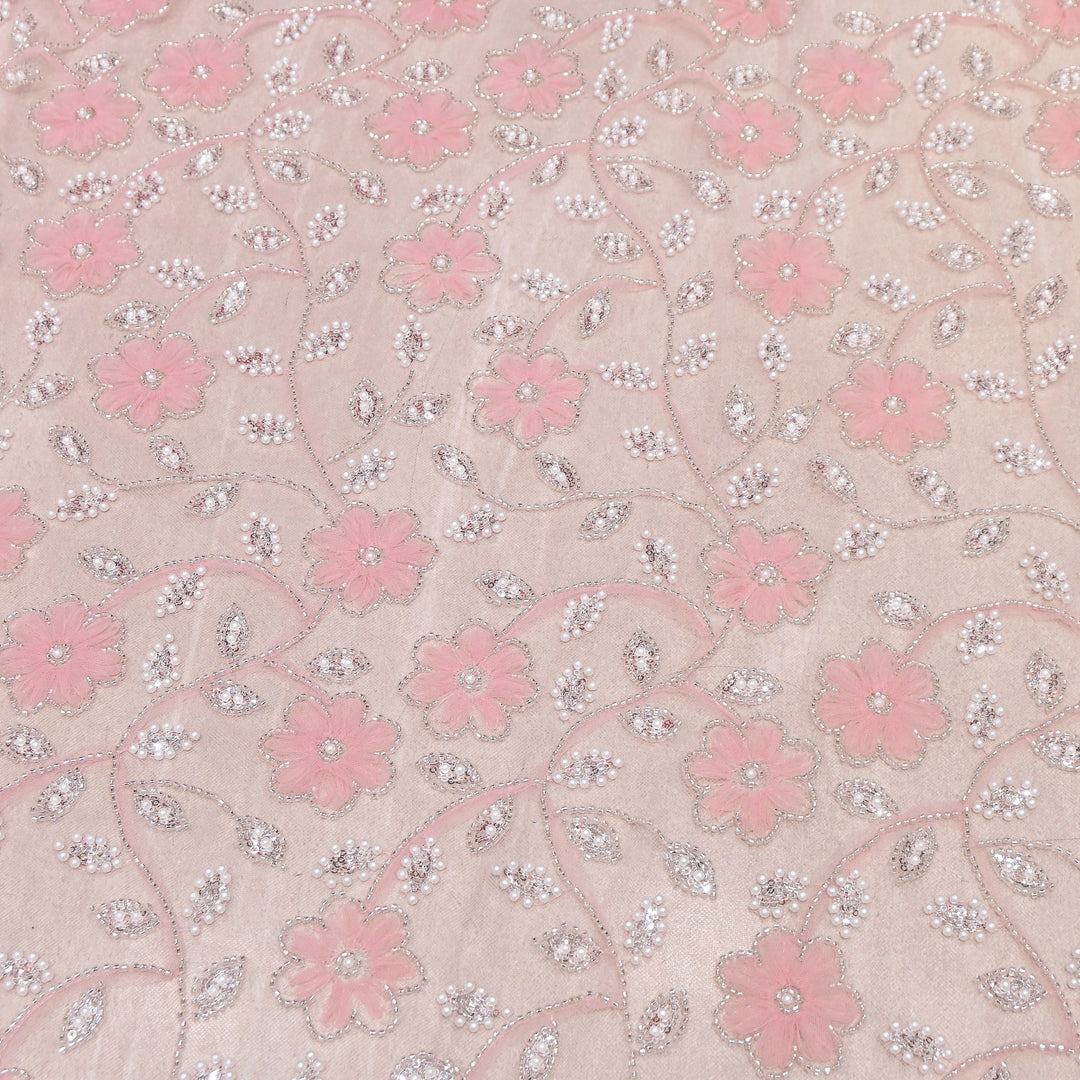 Imported Floral Thread with Pearl, Sequin & Bead Net Embroidery Fabric 60" | AF6885-01