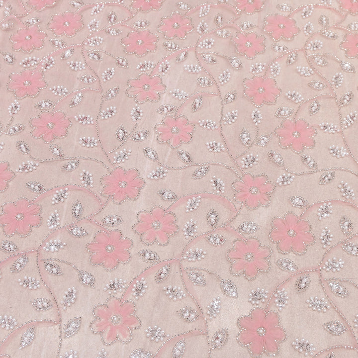 Imported Floral Thread with Pearl, Sequin & Bead Net Embroidery Fabric 60" | AF6885-01