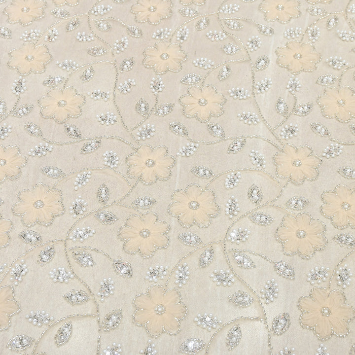 Imported Floral Thread with Pearl, Sequin & Bead Net Embroidery Fabric 60" | AF6885-02