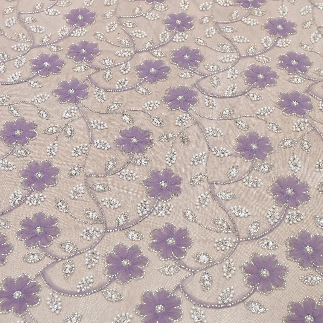 Imported Floral Thread with Pearl, Sequin & Bead Net Embroidery Fabric 60" | AF6885-03
