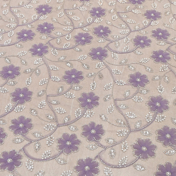 Imported Floral Thread with Pearl, Sequin & Bead Net Embroidery Fabric 60" | AF6885-03