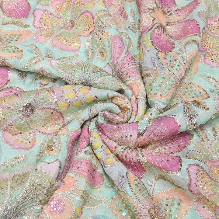 Premium Viscose Organza Position Print Zari & Sequins Embroidery Fabric | Designer Fabric | VI2546C-01