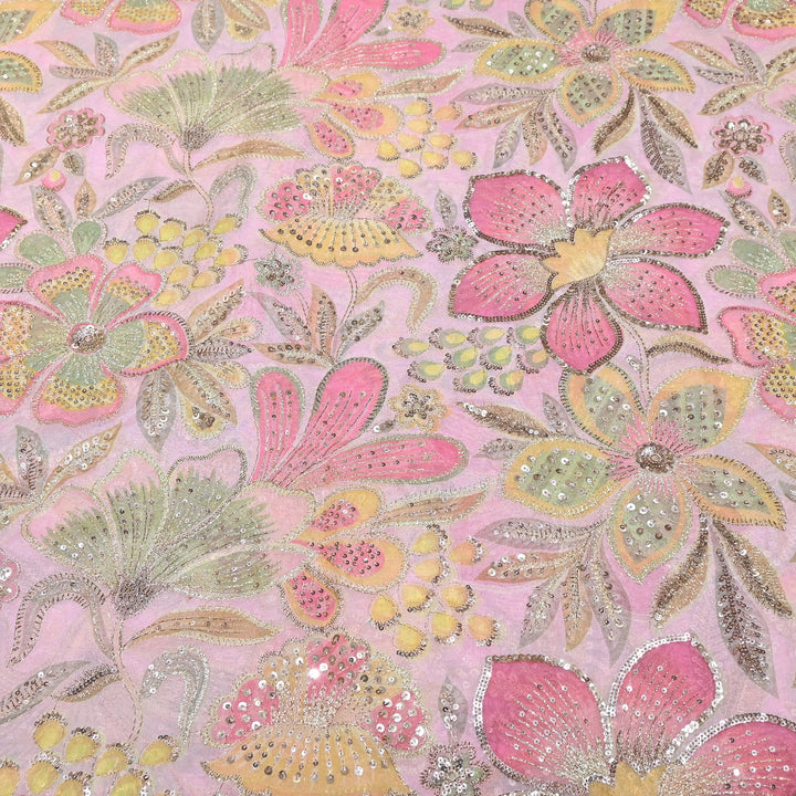 Premium Viscose Organza Position Print Zari & Sequins Embroidery Fabric | Designer Fabric | VI2546C-02