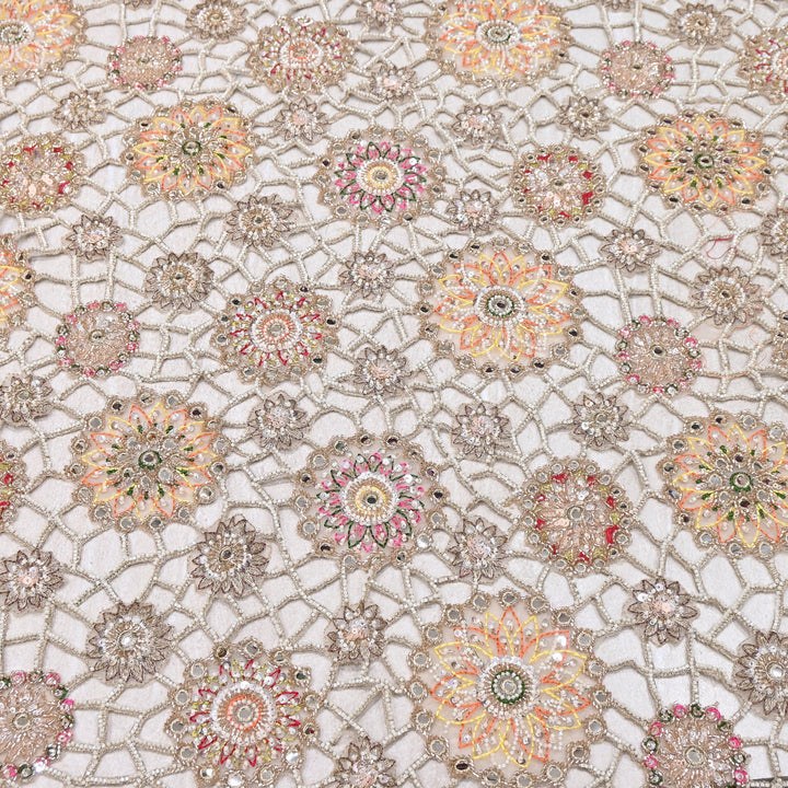 Net Cut Work Moti & Mirror Embroidery Fabric 54" | Designer Fabrics | VI3152C-01