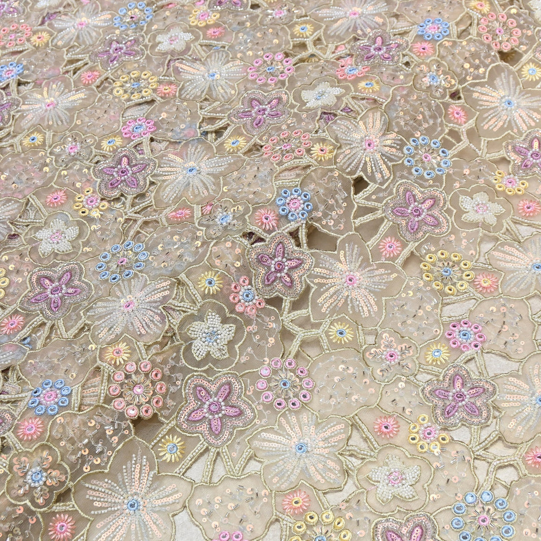 Net Mirror & Moti, Sequins Embroidery Fabric 54" | Designer Fabrics | VI3154C