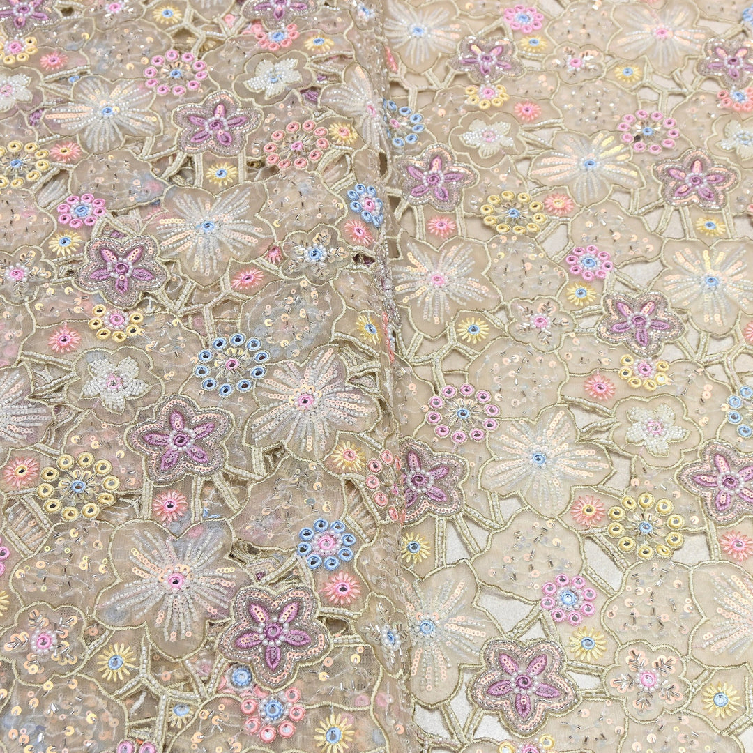 Net Mirror & Moti, Sequins Embroidery Fabric 54" | Designer Fabrics | VI3154C