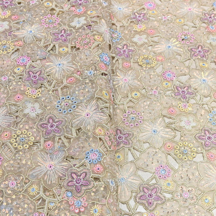 Net Mirror & Moti, Sequins Embroidery Fabric 54" | Designer Fabrics | VI3154C