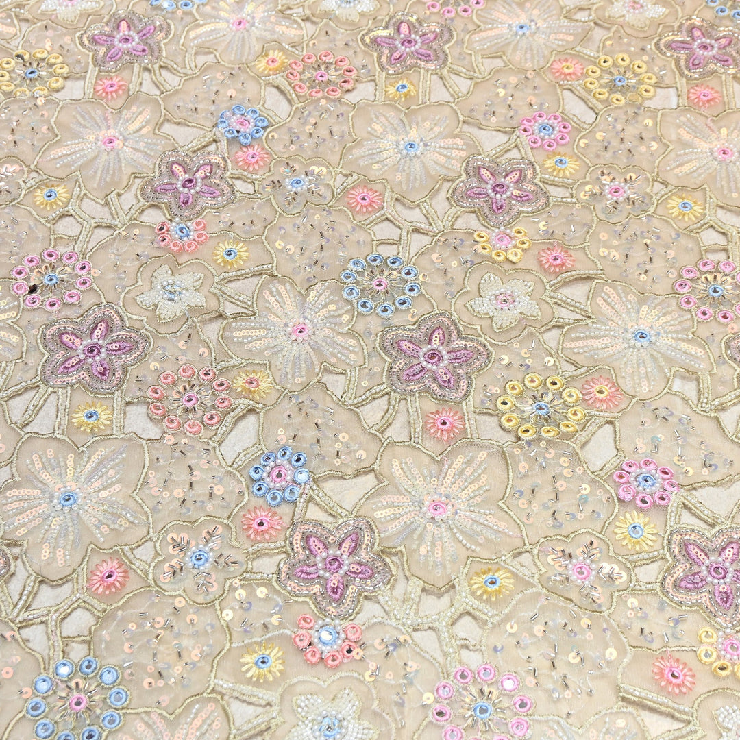 Net Mirror & Moti, Sequins Embroidery Fabric 54" | Designer Fabrics | VI3154C