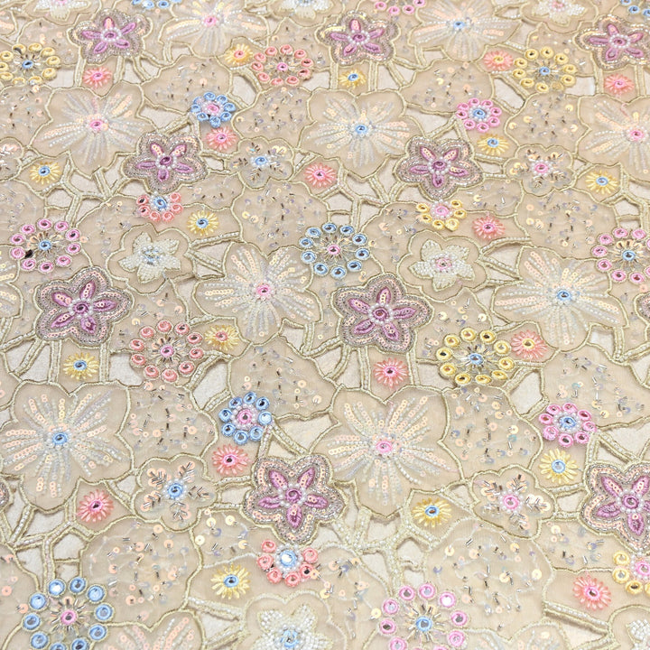 Net Mirror & Moti, Sequins Embroidery Fabric 54" | Designer Fabrics | VI3154C