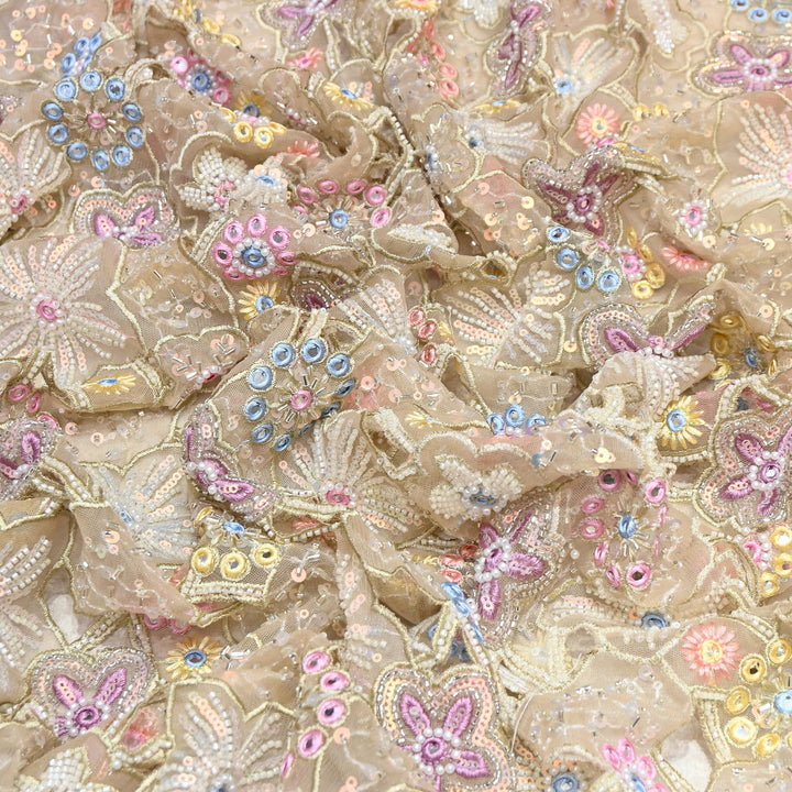 Net Mirror & Moti, Sequins Embroidery Fabric 54" | Designer Fabrics | VI3154C