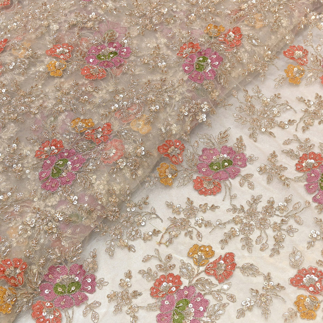 Net Moti & Sequins Embroidery Fabric 54" | Designer Fabrics | V2710C