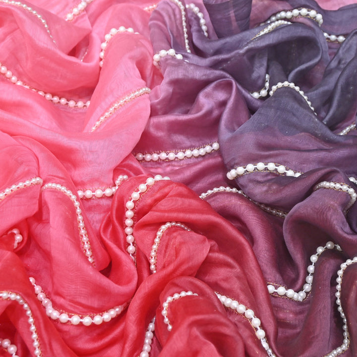 4D Shaded Silk Chanderi Moti Embroidery Fabric | Designer Fabric | ZA0855-01