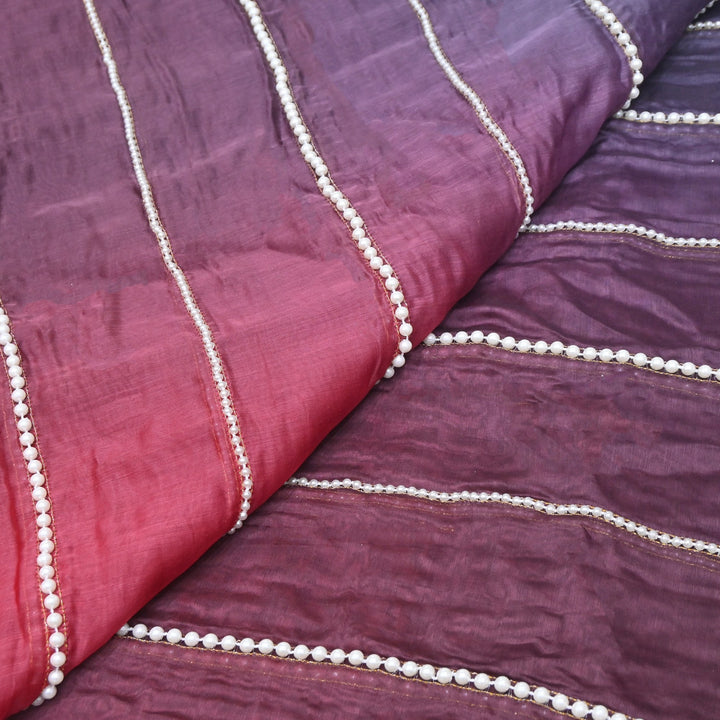 4D Shaded Silk Chanderi Moti Embroidery Fabric | Designer Fabric | ZA0855-01
