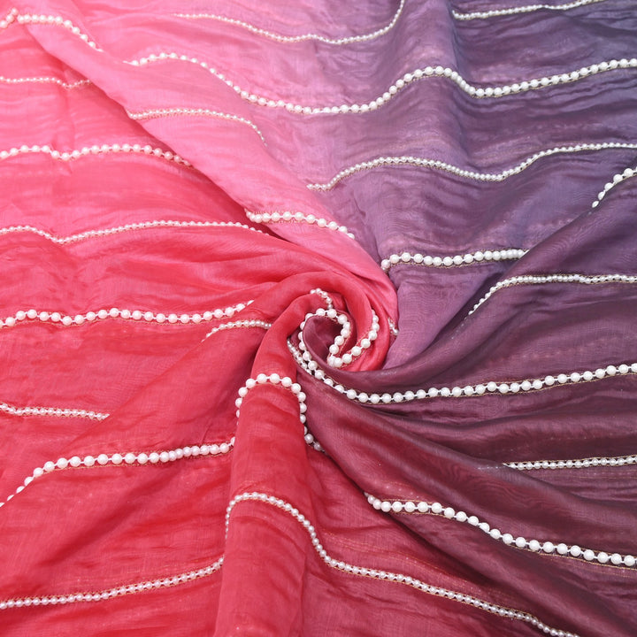 4D Shaded Silk Chanderi Moti Embroidery Fabric | Designer Fabric | ZA0855-01