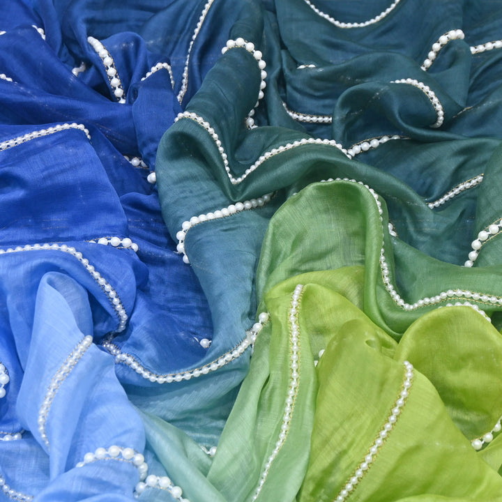 4D Shaded Silk Chanderi Moti Embroidery Fabric | Designer Fabric | ZA0855-02