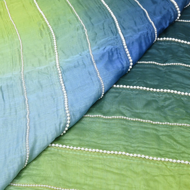 4D Shaded Silk Chanderi Moti Embroidery Fabric | Designer Fabric | ZA0855-02